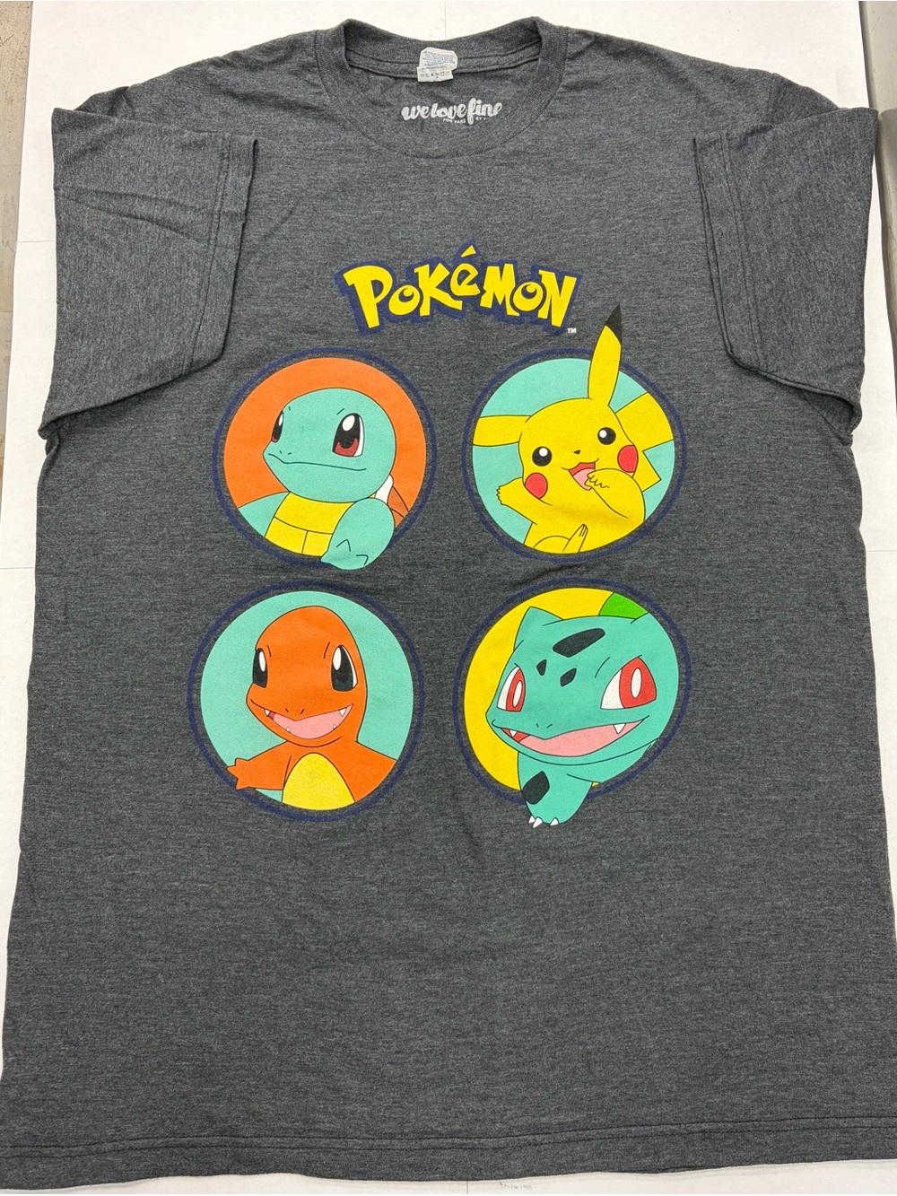Pokémon Adult Charcoal Graphic Tee with Pikachu & Starter Pokémon